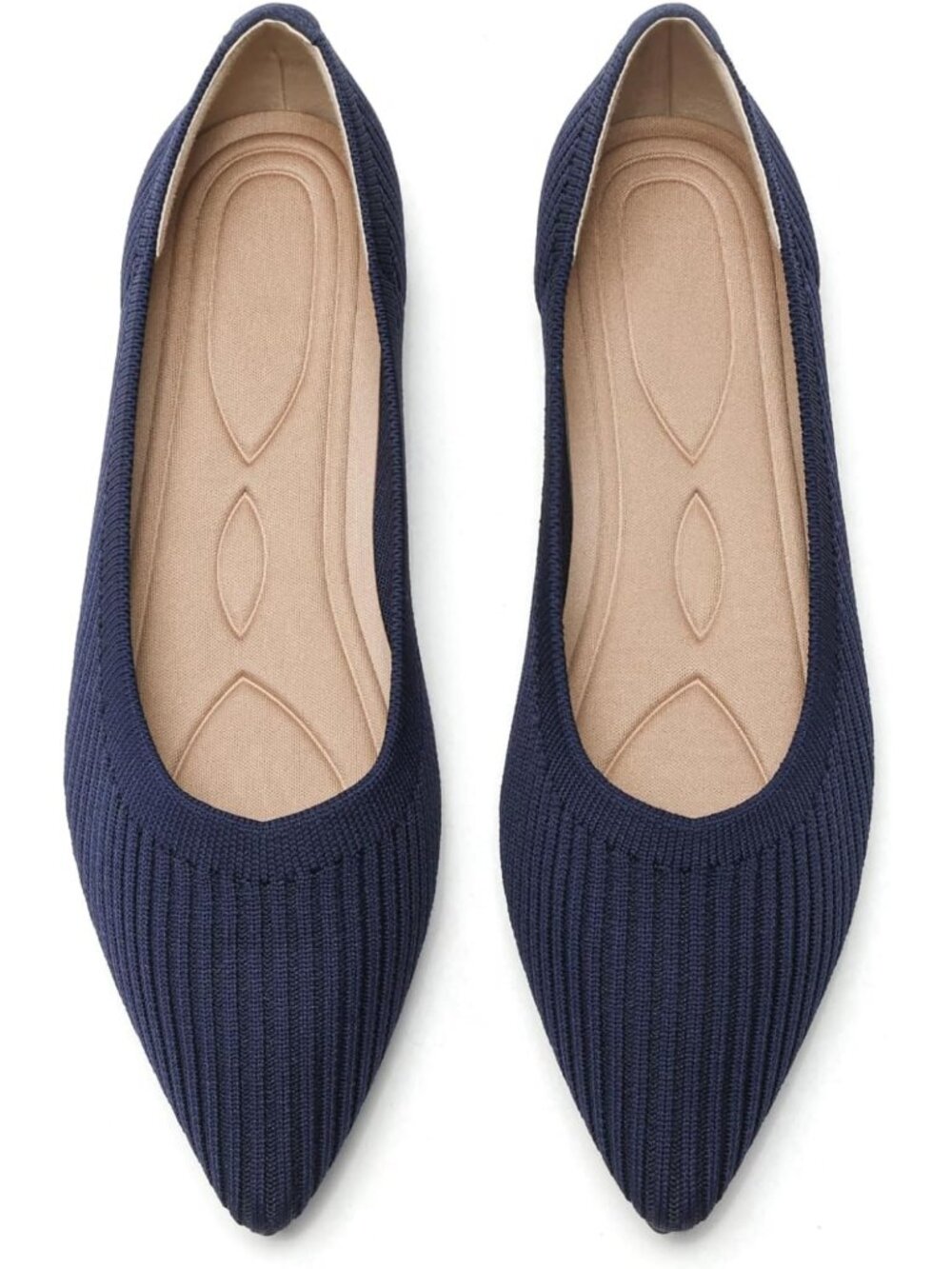 Womens All Blue Comfortable Pointed Toe Knit Foldable Slip On Ballet Flat Shoes